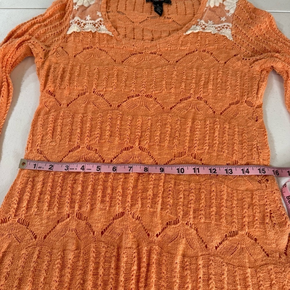 Style & Co. Crocheted Tunic Peach Lace Accents Long Sleeve Top Women’s Size Med - Picture 4 of 12